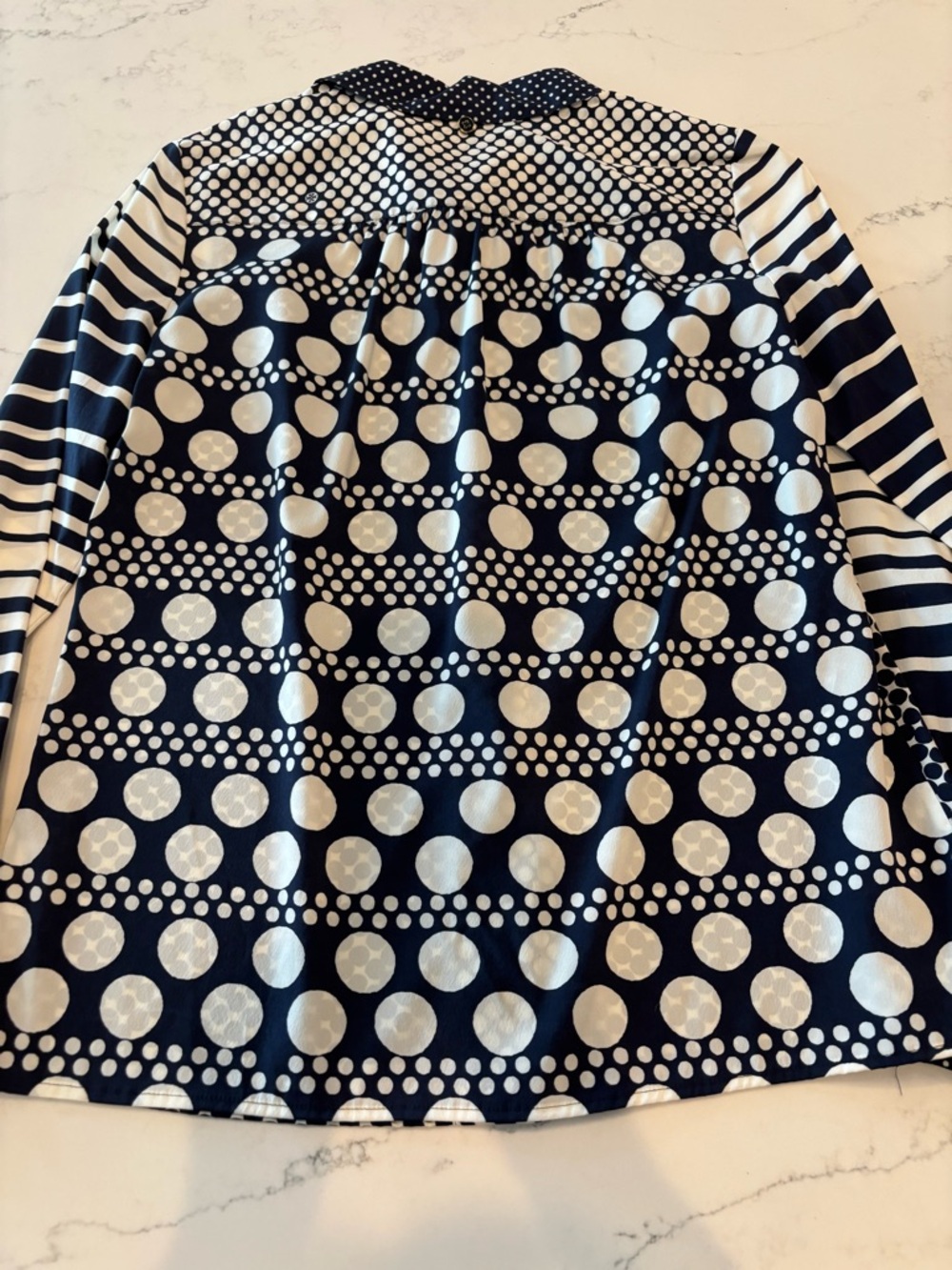 Tory Burch Navy and White Polka Dot Button-Up Blouse - Picture 7 of 8